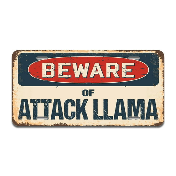 Beware of Attack Llama Aluminum License Plate| License Plate 12" X 6" Fits Any Car, Truck, SUV, RV, or Trailer | Made in The USA