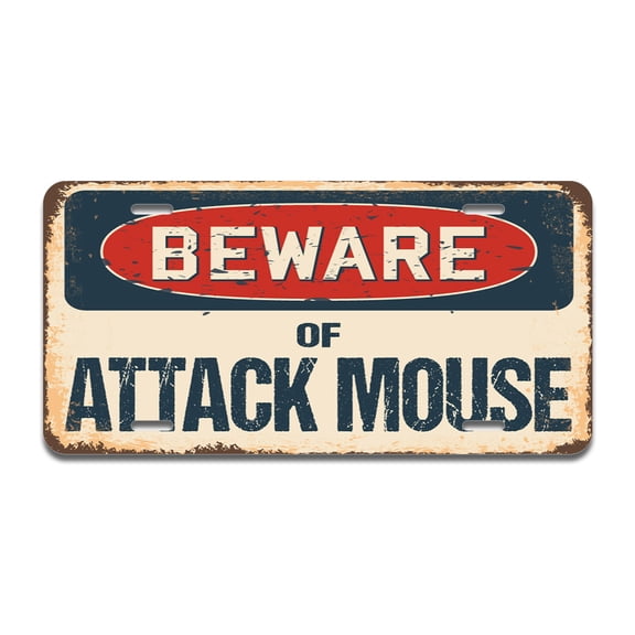 Beware of Attack Mouse Aluminum License Plate| License Plate 12" X 6" Fits Any Car, Truck, SUV, RV, or Trailer | Made in The USA