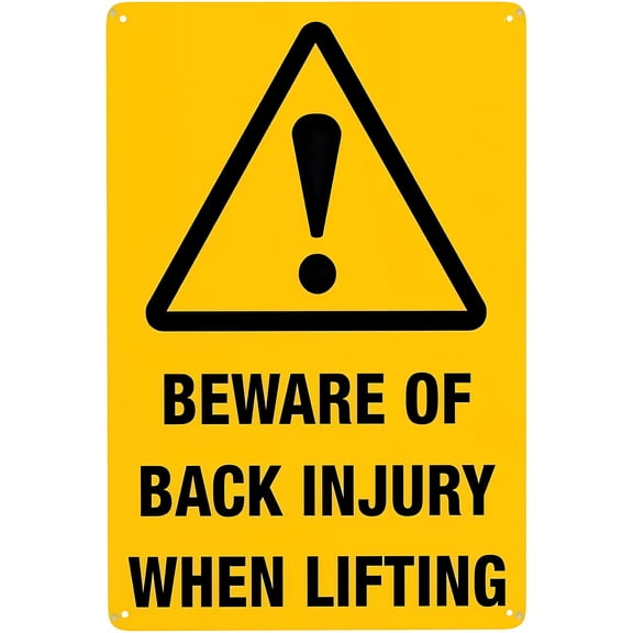Beware of Back Injury When Lifting 8"x12" Warning Metal Sign, Vintage Wall Decor, Home Farm Bar Coffee Shop Club Decoration, Workplace Safety Sign