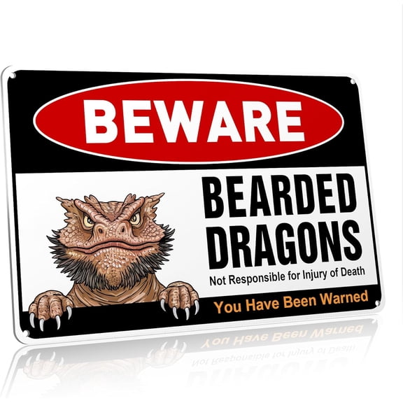 Beware of Bearded Dragon Sign Reptile Dragon Tank Accessories Bearded Dragon Metal Sign Lizard Item Vintage Wall Decor 12x8 Inch