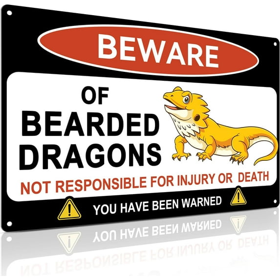 Beware of Bearded Dragons Sign for Bearded Dragon Tank Accessories, Warning Sign Gift for Dragon Lover 8x12 Inch