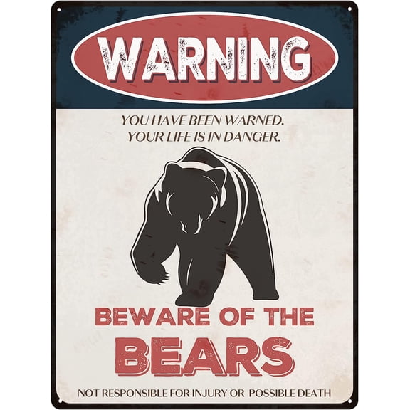 Beware of Bears Sign 8x12in, Vintage-Style Warning Signs for House Outdoor Club Yard Fence, Funny Animal Signs for Wall Art Decoration