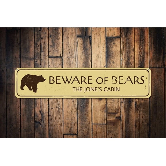 Beware of Bears Sign Family Name Cabin Sign Custom Bear Lover Sign Metal Family Lodge Decor - Sign Decor - Size: 16 x 4 Inches