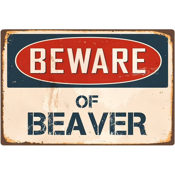 Beware of Beaver Vintage Aluminum Sign - 12×8 Inches, Metal Tin Decor, Home Outdoor Nature Area Safety Alert