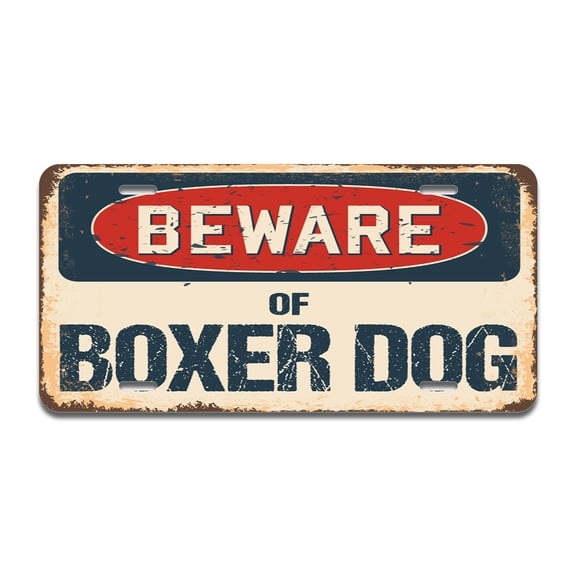 Beware of Boxer Dog Aluminum License Plate| License Plate 12" X 6" Fits Any Car, Truck, SUV, RV, or Trailer | Made in The USA