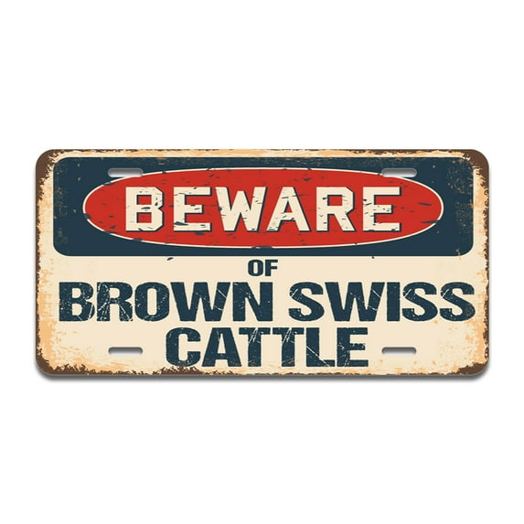 Beware of Brown Swiss Cattle Aluminum License Plate| License Plate 12" X 6" Fits Any Car, Truck, SUV, RV, or Trailer | Made in The USA