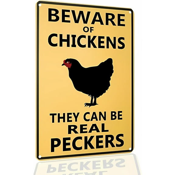Beware of Chickens 8"x12" Tin Sign, Funny Chicken Coop Warning Sign, Outdoor Chicken House Decor, Gift for Chicken Lovers