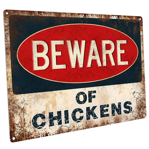 Beware of Chickens 9"x12" Metal Sign, Wall Decor for Kitchen and Dinning Room
