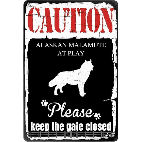 Beware of Dog 8"x12" Sign, Alaskan Malamute Warning Sign, Keep Gate Closed, Wall Decor Metal Plaque Poster
