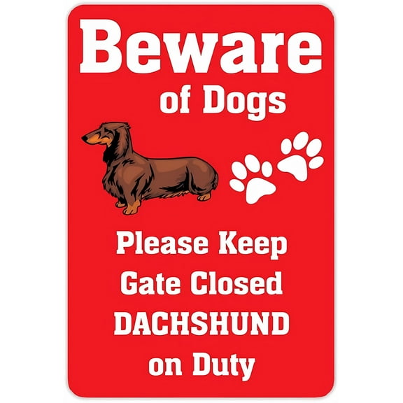 Beware of Dog Keep Gate Closed Dachshund 8"x12" Metal Tin Sign, Business Security Sign, Home Wall Decor Art Poster, Pet Sign