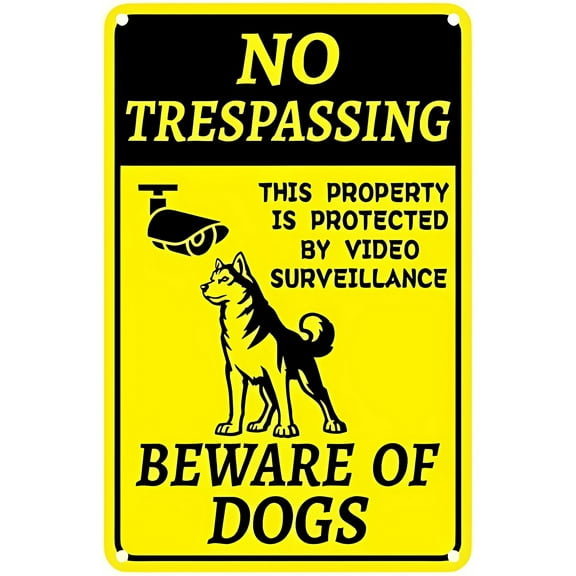 Beware of Dog No Trespassing 8"x12" Warning Sign for Fence, Guard On Duty, Property Protected by Video Surveillance, Metal Sign