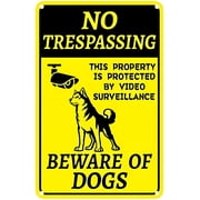 Beware of Dog No Trespassing 8"x12" Warning Sign for Fence, Guard On Duty, Property Protected by Video Surveillance, Metal Sign