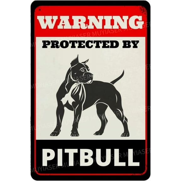 Beware of Dog Sign For Fence Warning Protected By Pitbull Metal Tin Signs Outdoor Yard Metal Tin Sign 8x12 Inch