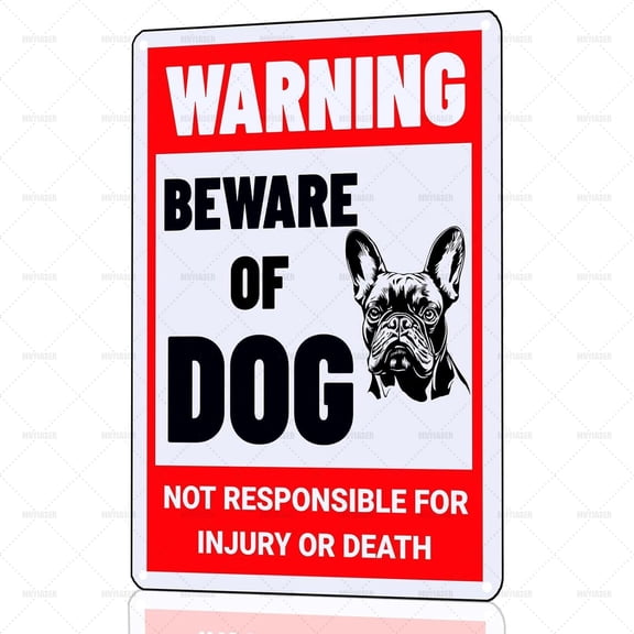 Beware of Dog Sign Frenchie Metal Sign Warning Beware of Dog Signs for Fence Outdoor Farm Garden Gate Home Yard Decor 8x12 Inch