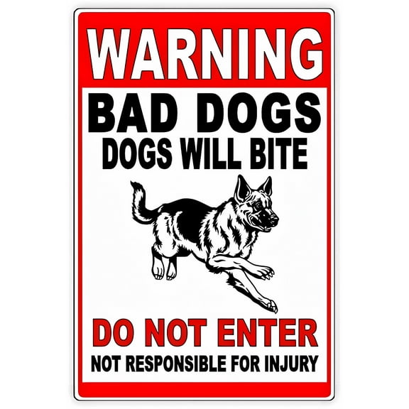 Beware of Dogs Do Not Enter 8"x12" Metal Sign, Bad Dogs Will Bite, Notice Danger Warning Caution Sign, Indoor Outdoor Use