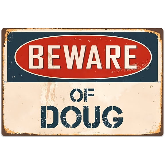 Beware of Doug Vintage Aluminum Sign - 12×8 Inches, Metal Tin Decor, Home Outdoor Indoor Humorous Alert Sign