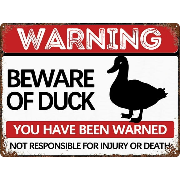 Beware of Duck Sign 12x16 inch - Vintage Rusty Metal Poster Animal Duck Warning Signs for Outdoor Yard Fence Wall Office Home