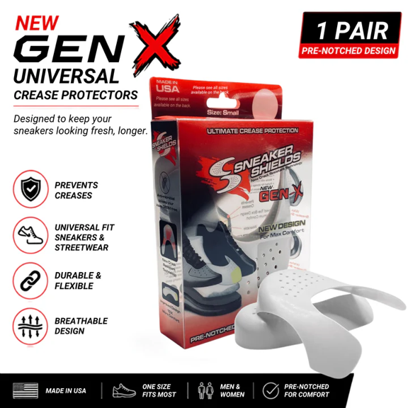 Sneaker Shields Gen-X Universal Crease Protectors, White, Medium (1 Pair) – Shoe Crease Preventer