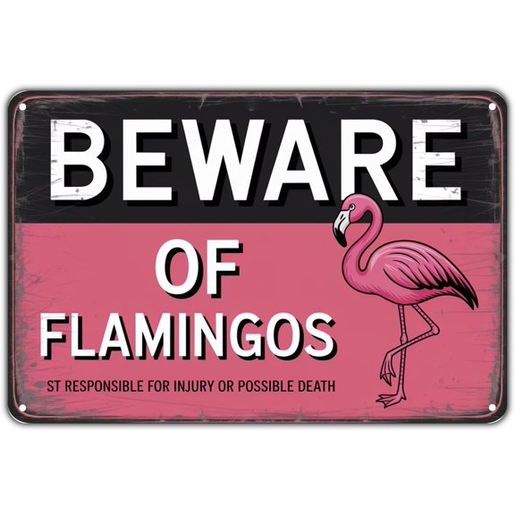 Beware of Flamingos tin sign Vintage Pink Flamingo Metal Sign for Garden & Yard Bar Porch Garage Home Bedroom Kitchen Decor Gift 8 x 12 easy to hang