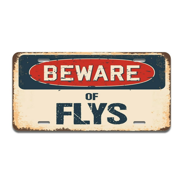 Beware of Flys Aluminum License Plate| License Plate 12" X 6" Fits Any Car, Truck, SUV, RV, or Trailer | Made in The USA