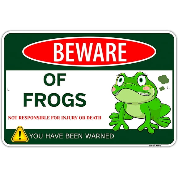 Beware of Frog Metal Tin Sign Funny Frog Sign Gifts for Frog lovers Wall Decor,Frog Room Art Poster Wall Decor—Aluminum-8x 12Inches—Frog