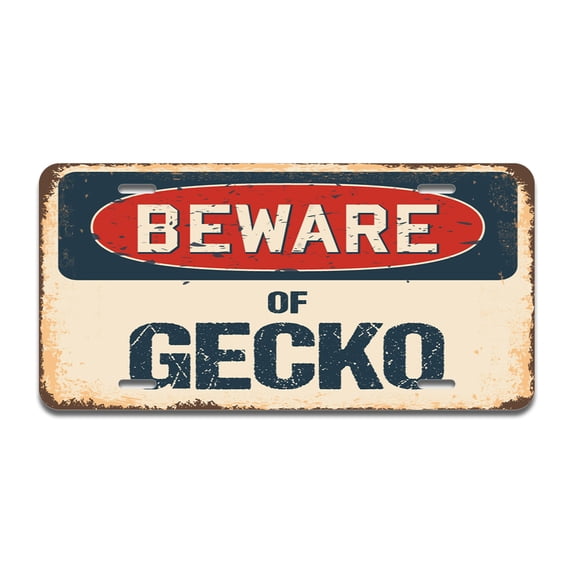 Beware of Gecko Aluminum License Plate| License Plate 12" X 6" Fits Any Car, Truck, SUV, RV, or Trailer | Made in The USA