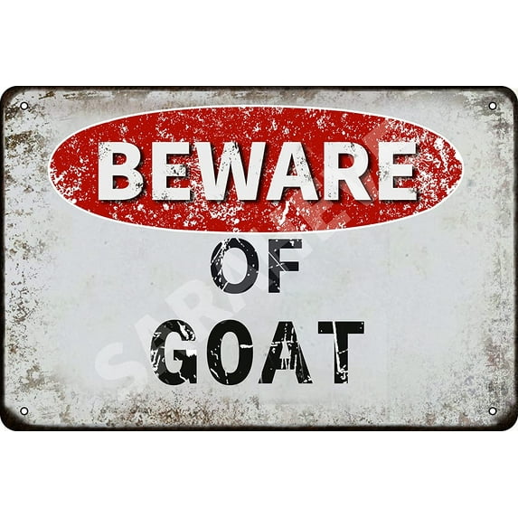 Beware of Goat Vintage Metal Tin Sign Retro Funny Tin Sign for Wall Decor—8" x 12"—Goat
