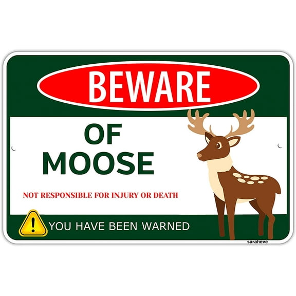Beware of Moose Metal Tin Sign Funny Moose Sign Gifts for Women Wall Decor, Moose Head Wall Mount Home LoversAluminum-8x 12InchesMoose