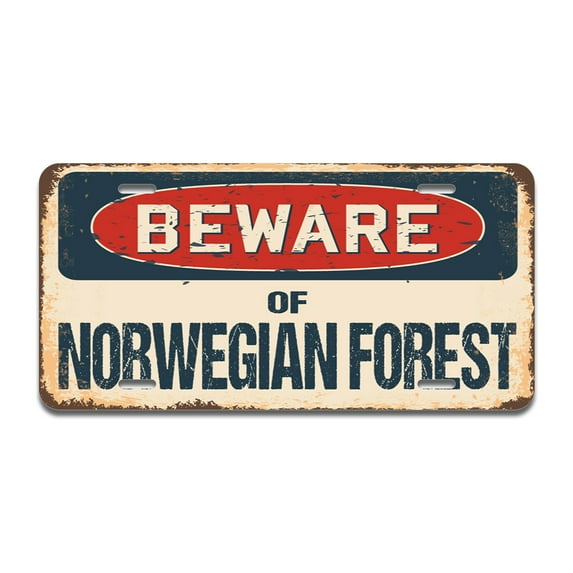 Beware of Norwegian Forest Aluminum License Plate| License Plate 12" X 6" Fits Any Car, Truck, SUV, RV, or Trailer | Made in The USA