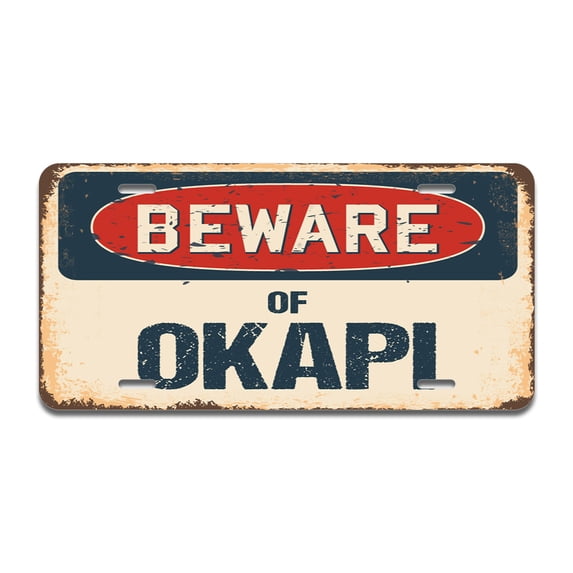 Beware of Okapi Aluminum License Plate| License Plate 12" X 6" Fits Any Car, Truck, SUV, RV, or Trailer | Made in The USA