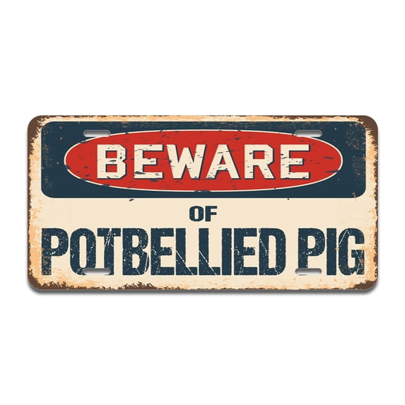 Beware of Potbellied Pig Aluminum License Plate| License Plate 12" X 6" Fits Any Car, Truck, SUV, RV, or Trailer | Made in The USA