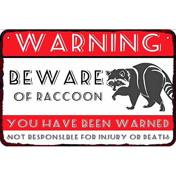 Beware of Raccoon Vintage Metal Sign - 12×8 Inches, Funny Art Wall Decor, Home Man Cave Bedroom Bar Bathroom Pet Warning Decor