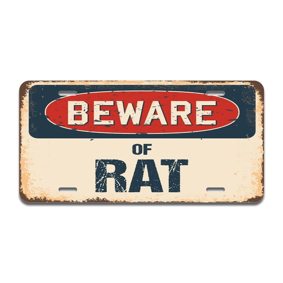 Beware of Rat Aluminum License Plate| License Plate 12" X 6" Fits Any Car, Truck, SUV, RV, or Trailer | Made in The USA