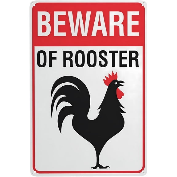 Beware of Rooster 8"x12" Warning Metal Sign, Vintage Wall Decor, Home Farm Bar Coffee Shop Club Decoration, Farm Sign