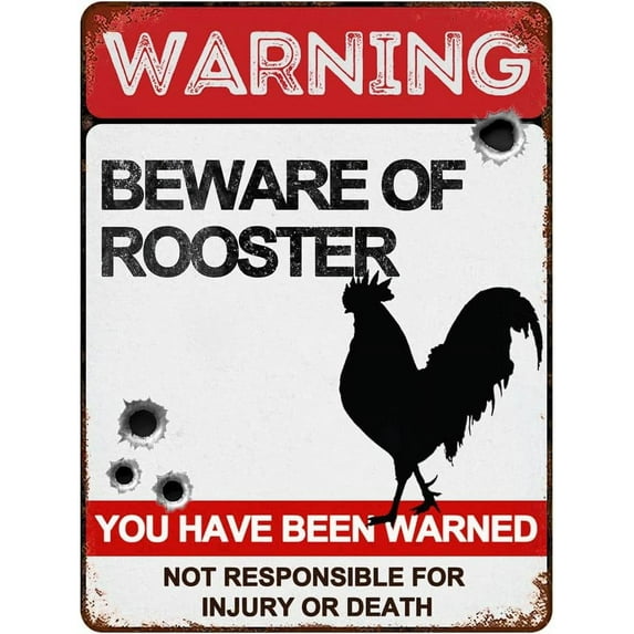 Beware of Rooster Signs 12"x16", Vintage Metal Warning Signs About Rooster Activity Areas for Outdoor Fences Yards Forest Scenic Area