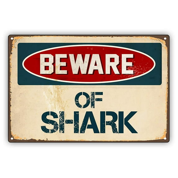 Beware of Shark Vintage Retro Alert Caution Warning Aluminum Metal Sign 8x12