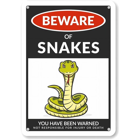 Beware of Snakes 8"x12" Warning Metal Sign, Vintage Wall Decor, Home Farm Bar Coffee Shop Club Decoration, Wildlife Sign