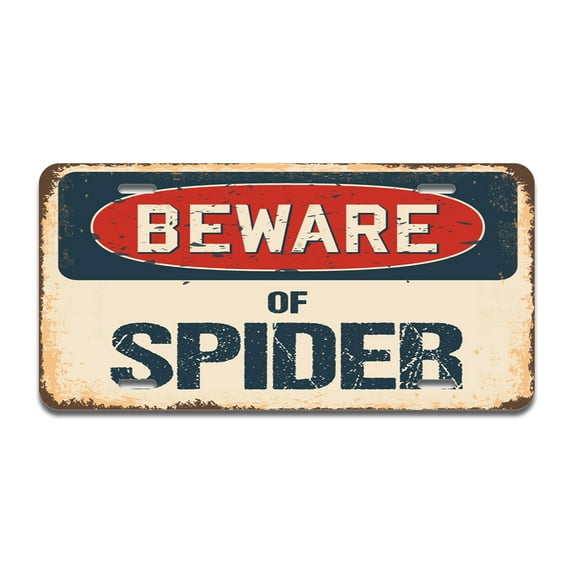 Beware of Spider Aluminum License Plate| License Plate 12" X 6" Fits Any Car, Truck, SUV, RV, or Trailer | Made in The USA