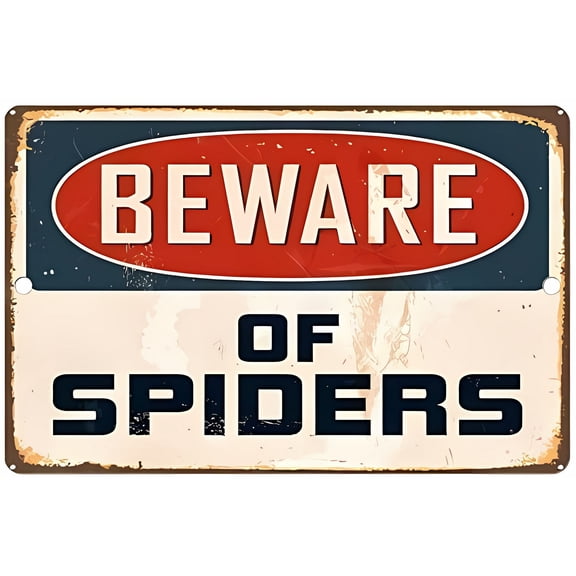 Beware of Spiders Aluminum Decorative Sign - 12×8 Inches, Outdoor Indoor Home Business Humor Decor