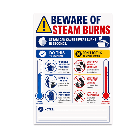 Beware of Steam Burns Kitchen Safety - Family Home Decor - 13x19 Poster Print