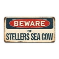 thumbnail image 1 of Beware of Stellers Sea Cow Aluminum License Plate| License Plate 12" X 6" Fits Any Car, Truck, SUV, RV, or Trailer | Made in The USA, 1 of 3