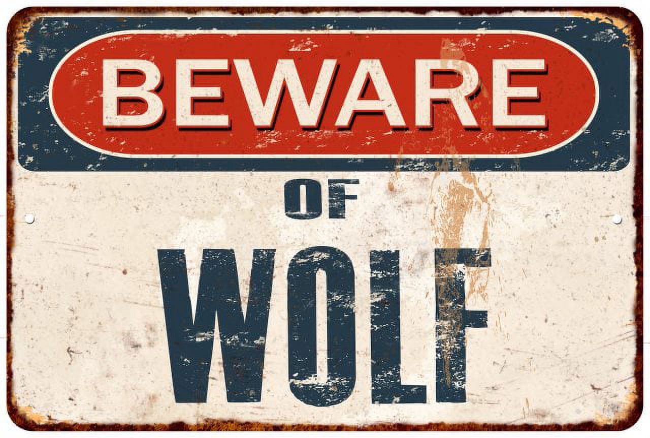 Beware of WOLF Metal Sign Rusty Wall Decor 8x12 108120041042 - Walmart.com