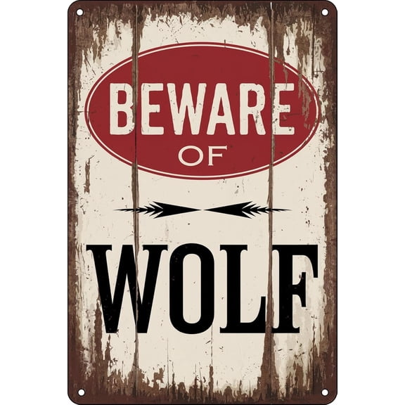 Beware of Wolf Tin Sign  Vintage Warning Wall Decor for Home Cabin Man Cave Bar Garage Patio and Gifts Metal Plaque 812 inch