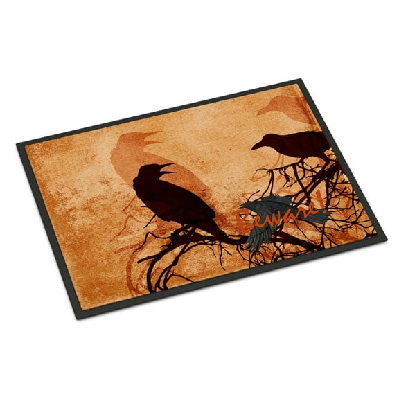 Beware of the Black Crows Halloween Doormat 18x27