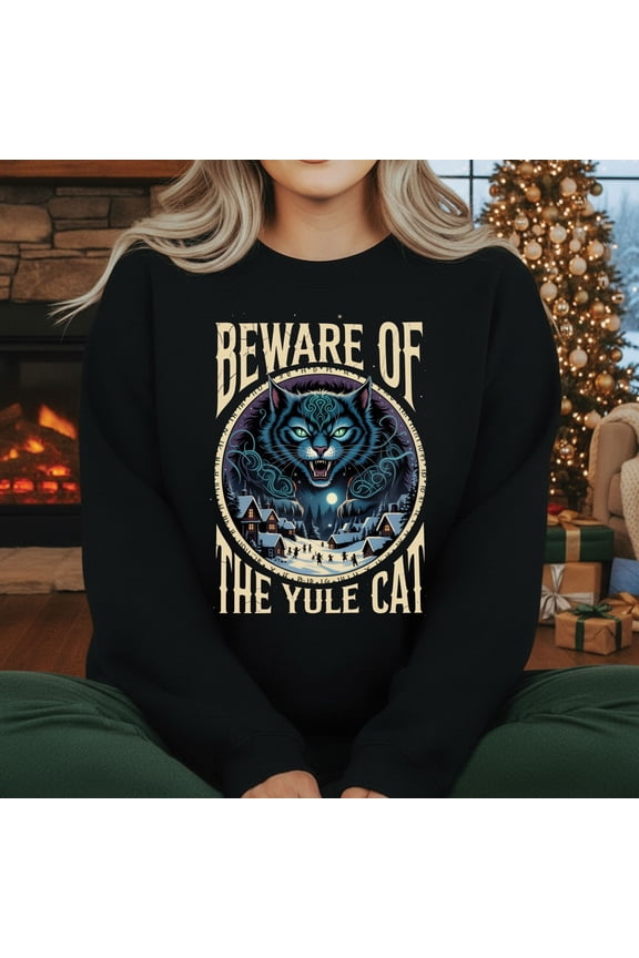 Beware of the Yule Cat Sweatshirt, Icelandic Christmas Cat Shirt, Scary Yule Cat Sweater, Creepy Gothic Holiday Winter Gift Top