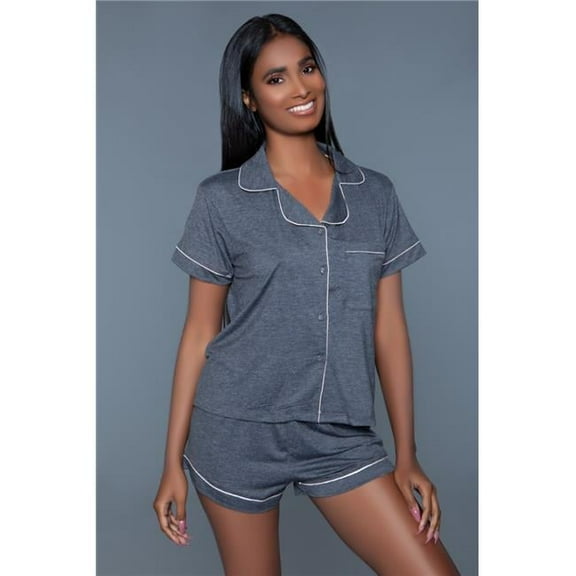 Bewicked  Notch Color Short Pajama Set with Trim (Women's Plus)