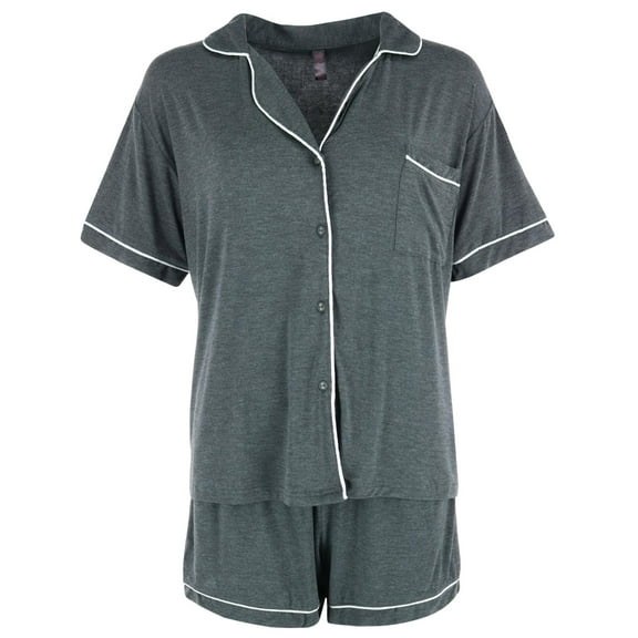 Bewicked  Notch Color Short Pajama Set with Trim (Women's Plus)
