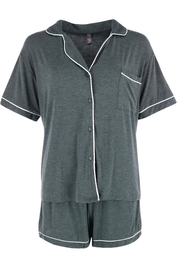 Bewicked Notch Color Short Pajama Set with Trim (Women's Plus)
