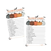 Bewitched Halloween Party Games Word Scramble 25 Pack Unscramble Activity Cards for Adults Kids Groups Baby Shower Game Spooky Trees Theme Supplies Orange and Black 5x7 Size Paper Clever Party