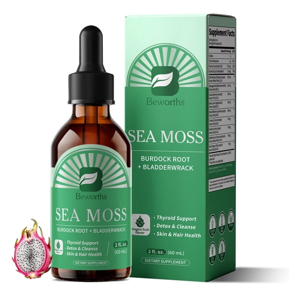B Beworths Sea Moss Liquid Drops with Burdock Root & Bladderwrack, Support Immunity Booster, Dragon Fruit Flavor, 2 fl oz, 30 Servings